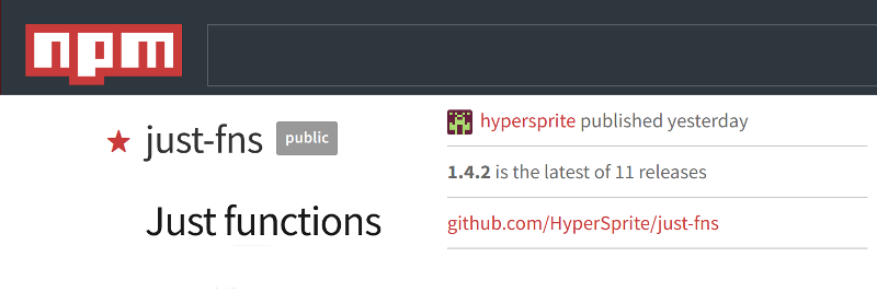 Screenshot of NPM page